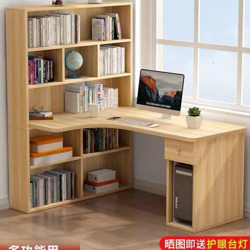 Bookshelf integrated table bookcase combination corner solid wood study table writing table