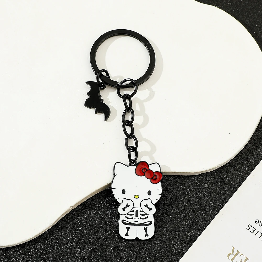 New Sanrio Cartoon Hello Kitty Keychain Creative Halloween Shape Keychain Spooky Cartoon Kitten Keychain Gift