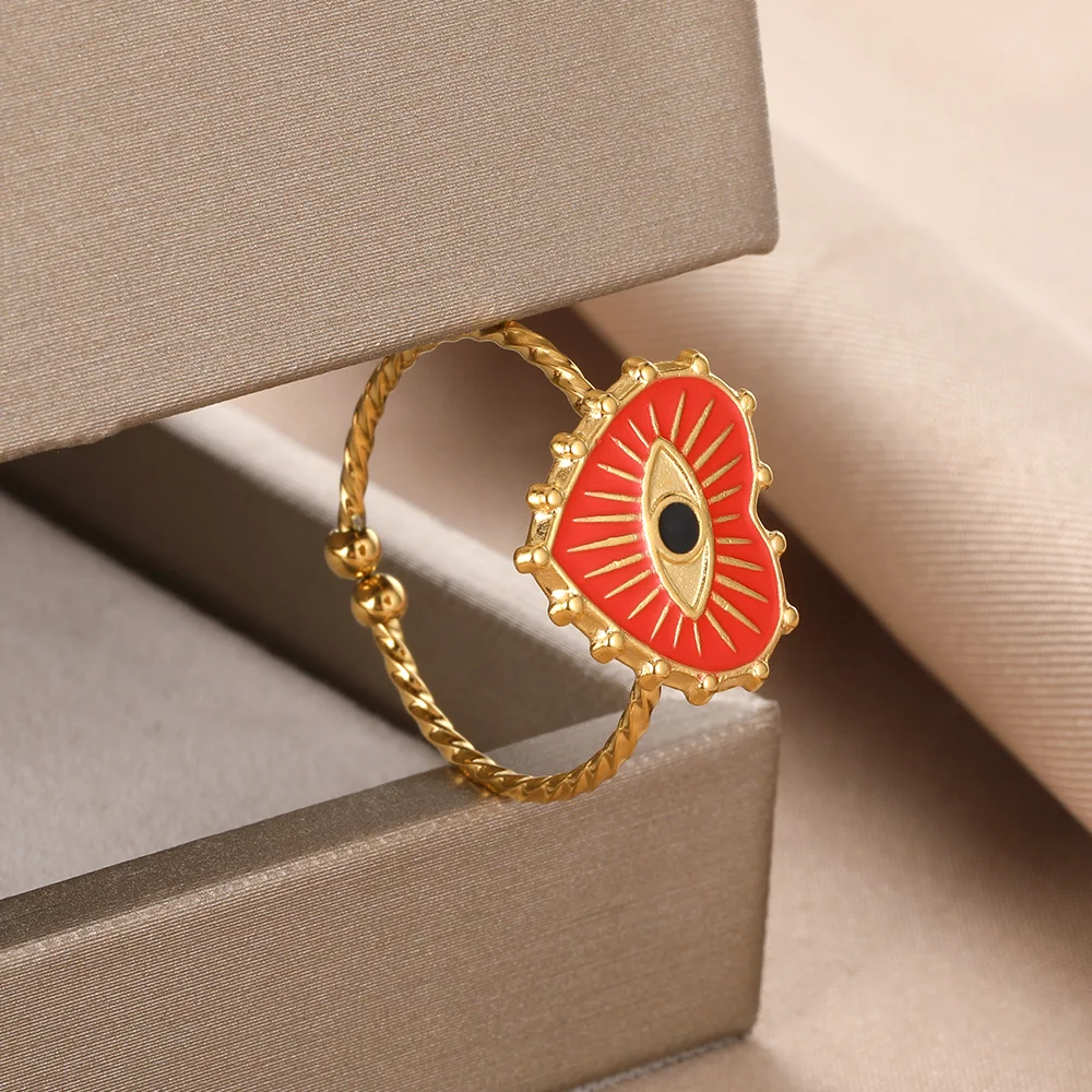 Turkish Evil Eye Adjustable Ring, Gold Color Design