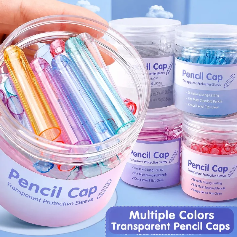 Multi‑colored Transparent Extended Pencil‑cap Protective‑sleeve Simple‑styled Student‑use Pen‑cover Grip‑assisting Holder