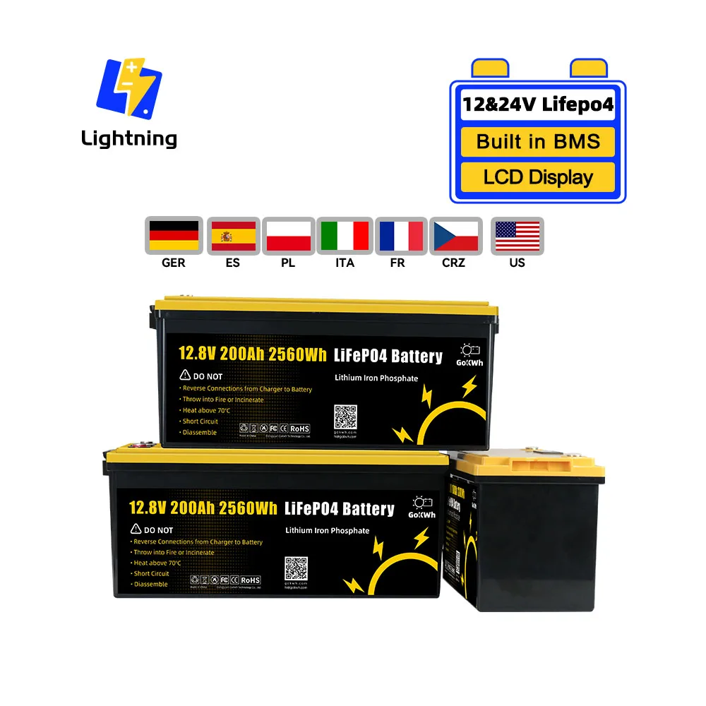

24V Lifepo4 100Ah/200Ah Lithium Battery IP65 Protection For RV Boat Home Golf Cart Camping Van Energy Storage