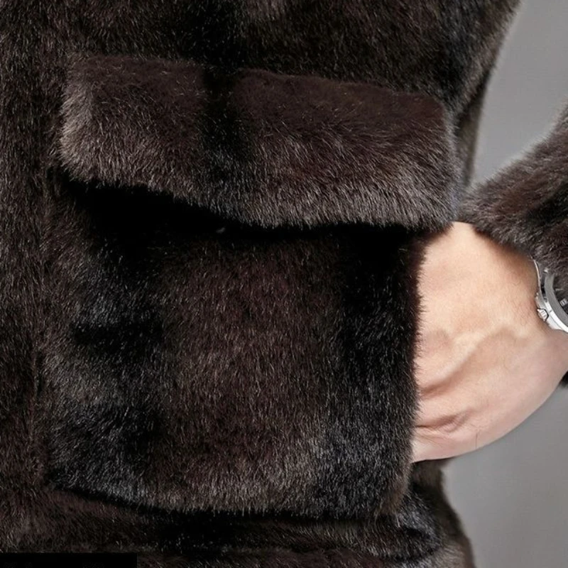 Winter New Men Mink Coat Male Double-Sided Wear Fashion Solid Color Short Fur Striped Outwear Thickened Warm Casual Outcoat