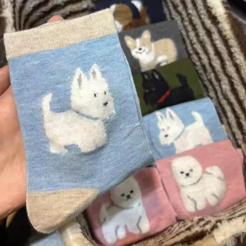 

Плюшевые носки с мультяшными животными для женщин и девочек, утепленные чулки до середины икры в стиле ретро для колледжа на осень-зиму, удобные носки