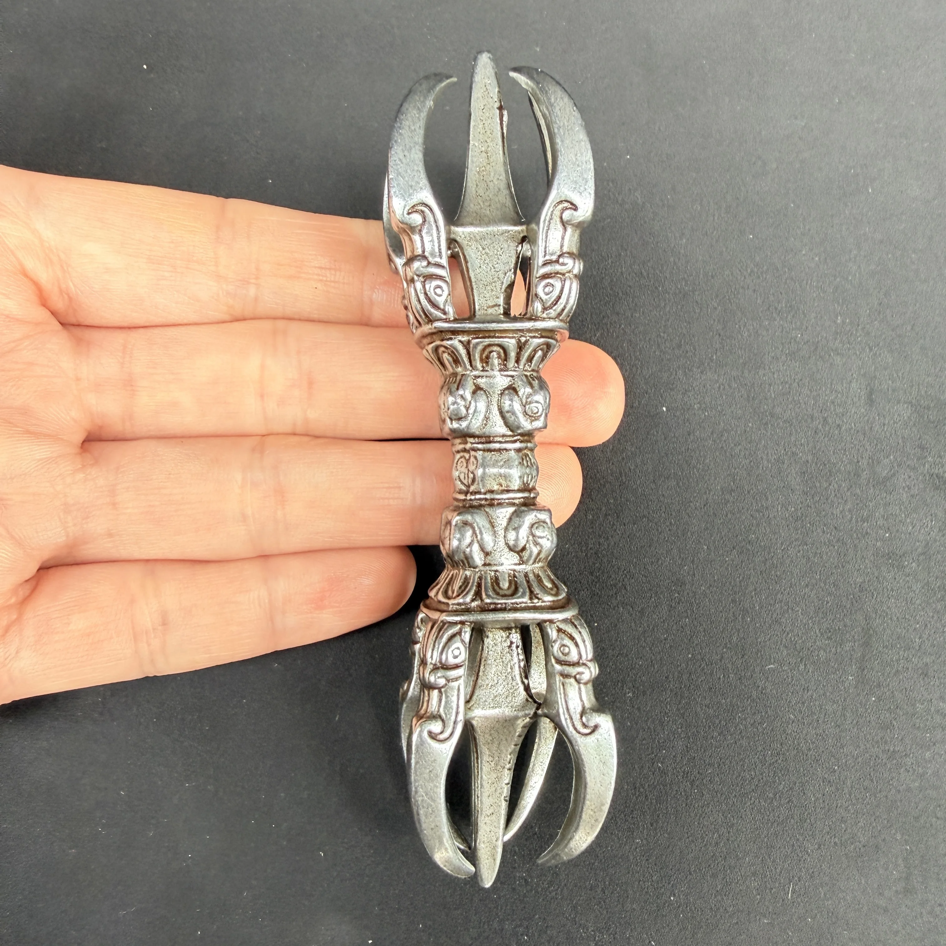 

Tibetan Five-Pronged Vajra Dorje, Iron Buddhist Ritual Tool, Protection Amulet & Meditation Ornament