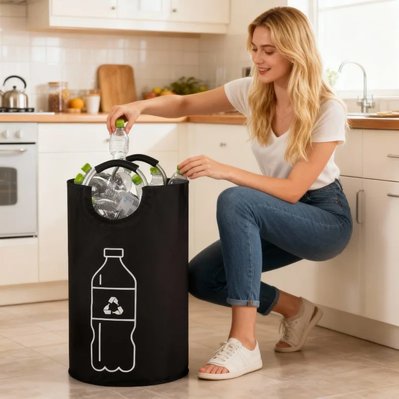 Large Capacity Empty Bottle Storage Basket With Aluminum Handle 82L Wastewater Bottle Collector Bag Folding Recycling Bin