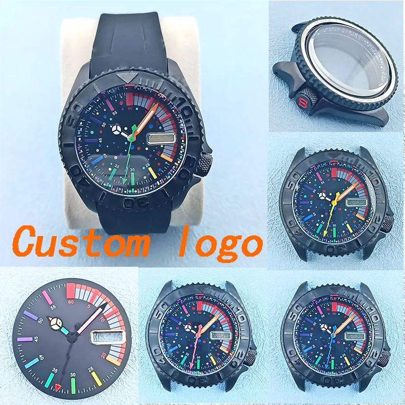 40mm black case with NH Movement 35 36 316L stainless steel 10Bar waterproof sapphire glass rainbow watch case accessories