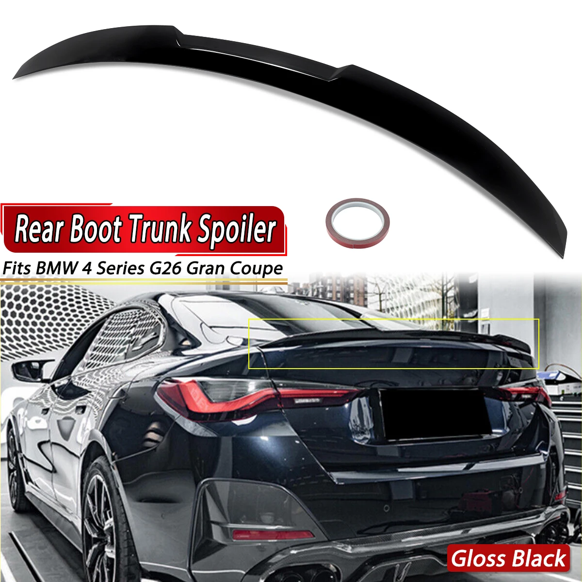

Carbon Fiber Look Rear Lip Spoiler Compatible with 2021-2024 BMW G26 430i 440i i4 4door M4 Style Rear Trunk Spoiler Gloss Black