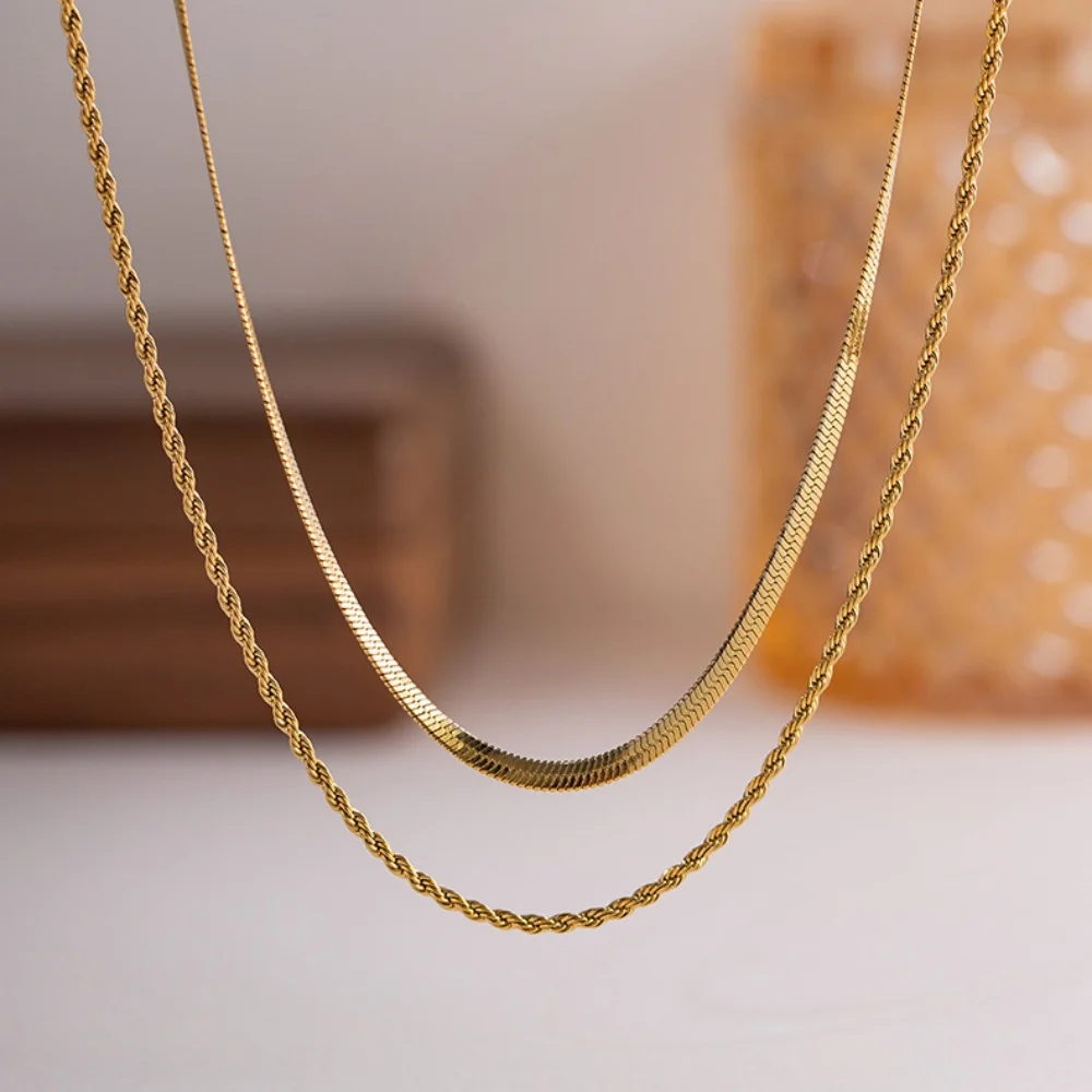 Uworld Simple Jewelry Gold Plated Flat Snake Chain Layer Necklace Stainless Steel Snake Rope Chain Necklace Gift image 3