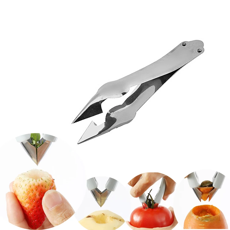 Stainless Steel Strawberry Huller Fruit Peeler Pineapple Corer Slicer Cutter Kitchen Knife Gadgets Pineapple Slicer Clips New