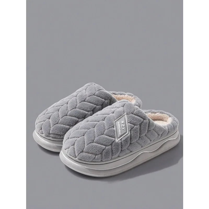 2026Striped House Fuzzy Slippers Men Women Winter Warm Fur Plush Indoor Lazy Thermal Furry Home Room ShoesFlat Flip Flops Unisex