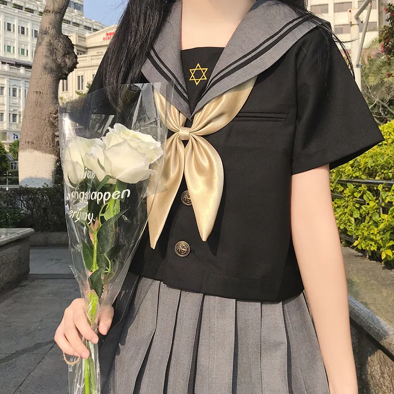 Japanese Fashion JK Uniform School Girl Skirt Gray Sailor Suit Pleated Skirt Full Set of College Style Soft Girl Suit