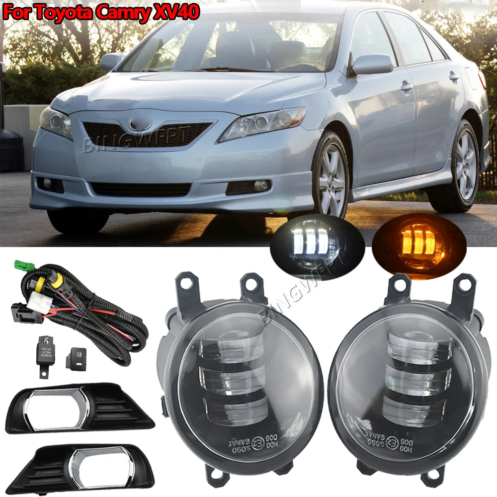 

Fog Lights Chrome Fog Lamp Cover Grill Bezel LED Fog Light For Toyota Camry XV40 2007 2008 2009 Pre-facelift Headlight Foglights