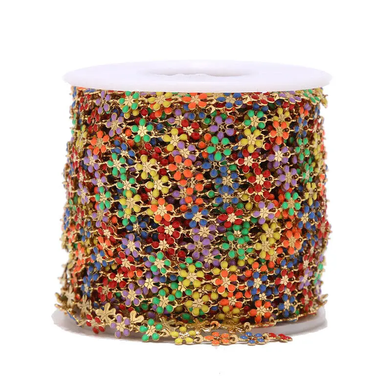 

1Meter Colorful Chain 6mm Stainless Steel Enamel Flower Chains for DIY Jewelry Making Anklet Bracelet Necklaces Accessories