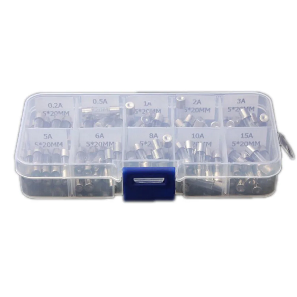 

100Pcs Fast Blow Glass Tube Fuse Set 5x20mm Assorted Ampere Values 0.2a 0.5a 1a 2a 3a 5a 6a 8a 10a 15a Electrical Fuse Kit