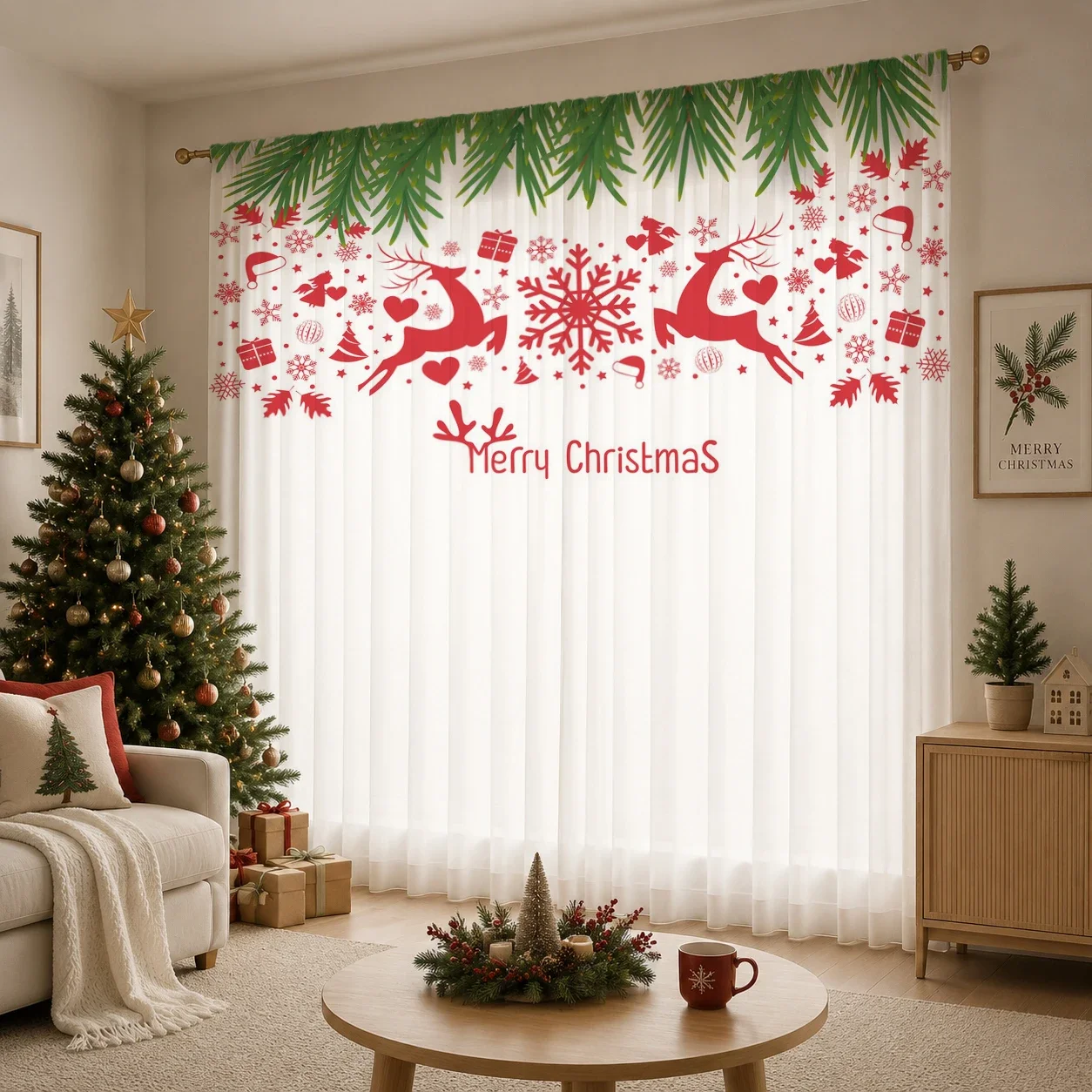 Christmas Gradient Sheer Curtain, Good Quality Light Reducing Privacy Voile for Living/Bedroom/Kids Room,Christmas's Day Gift - view 6