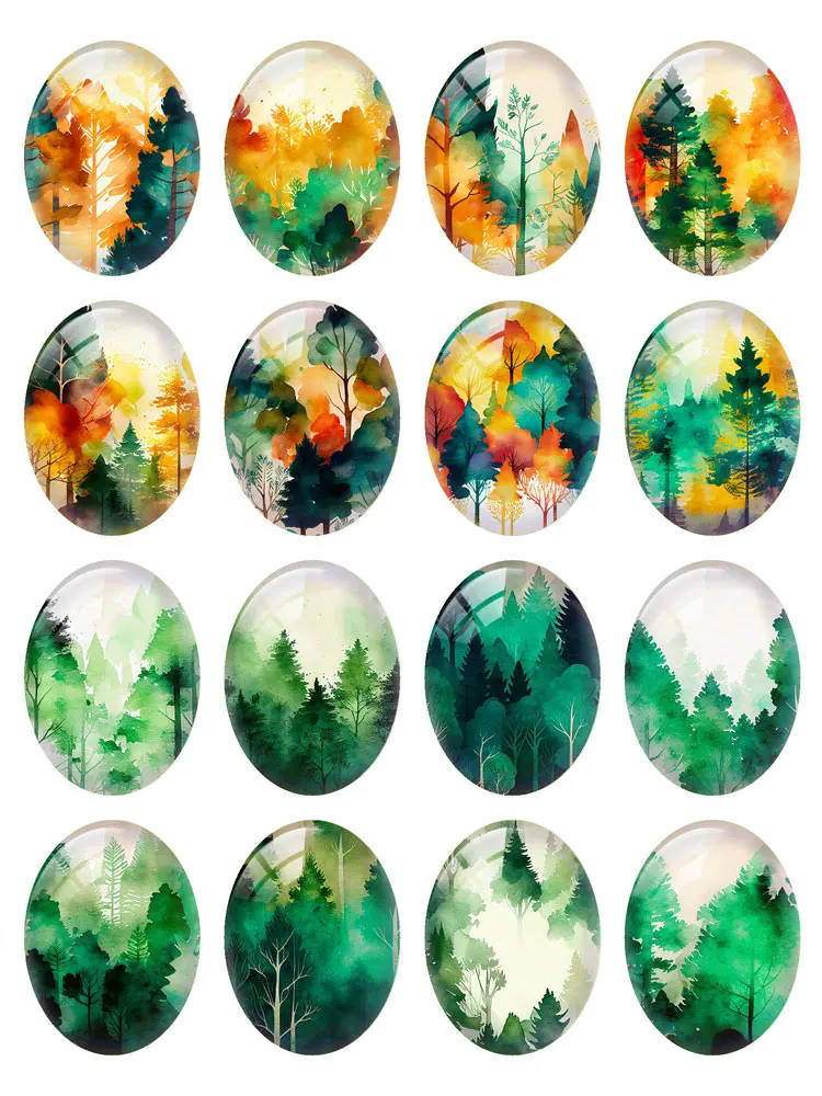 10pcs/lots Forest Tree Fall Oval Photo Glass Cabochon Flatback Charms Demo Flat Back Cameo For Diy Jewelry Making Accessories