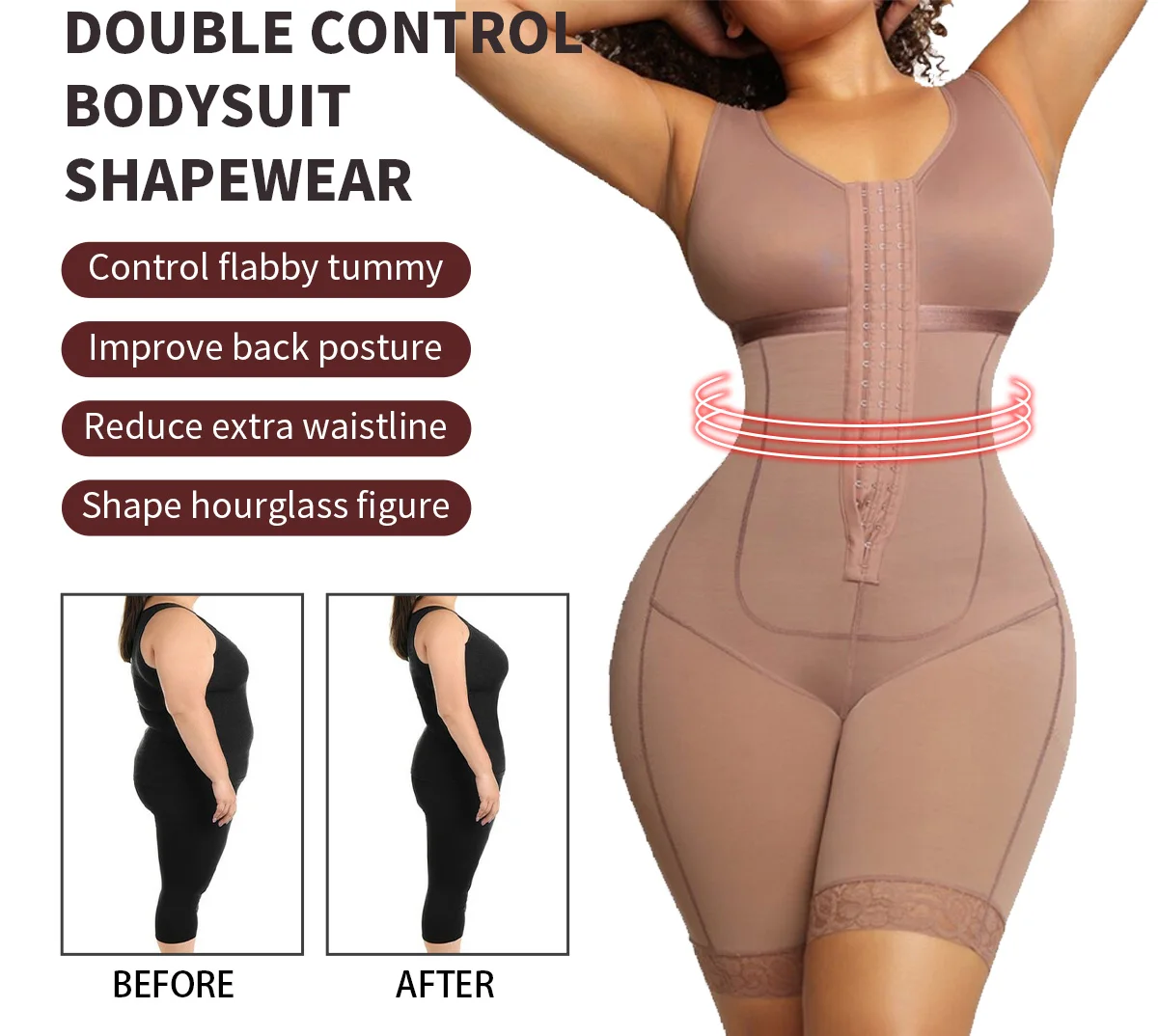 Fajas Kolumbianer Hüftgürtel mit Reihe, Schnalle und Reißverschluss für Frauen, sexy Shaping Post Fettabsaugung, BBL Schlankheits-Taillengürtel-Body