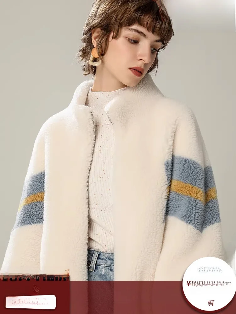 

Негабаритное пальто из овчины, женское цветное хутряное пальто, корейская повседневная верхняя одежда на молнии с застежкой-молнией