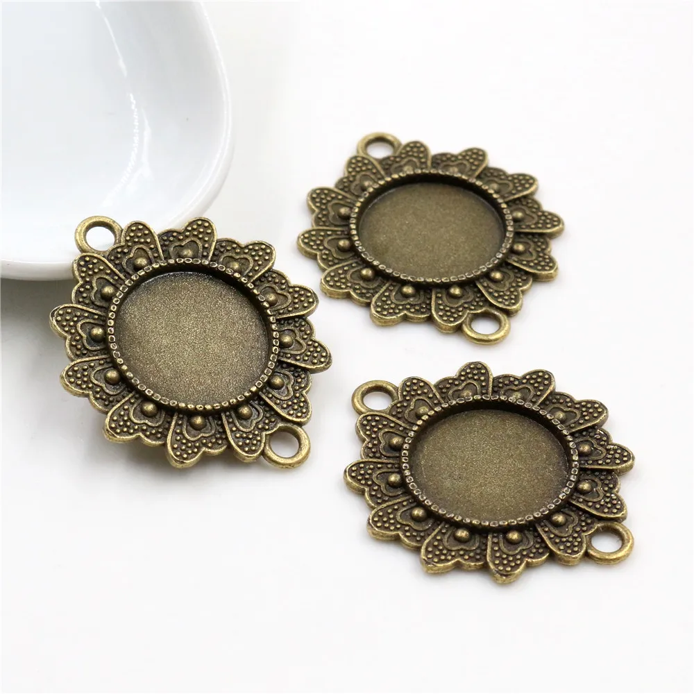 10 sztuk 16mm wewnętrzna rozmiar antyczny brąz posrebrzany kwiat styl połączenia Cabochon baza Cameo ustawienie Charms wisiorek — zdjęcie 5