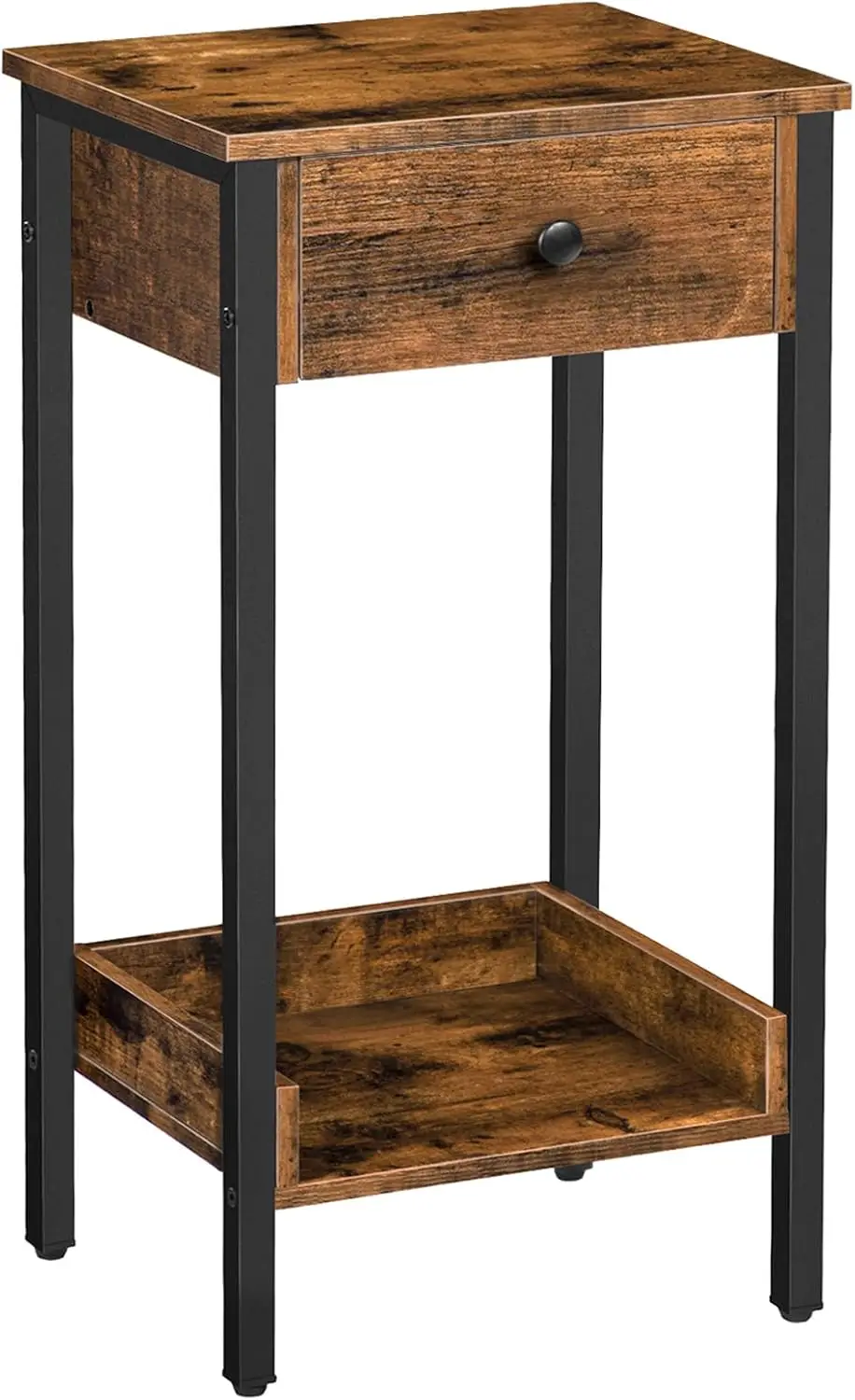 

Tall End Table, Nightstand, Industrial Side Table With Drawer And Storage Shelf, For Study, Bedroom, Space Saving, Rustic Brown