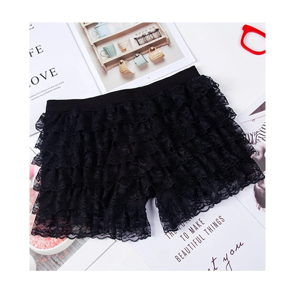 Multi-layer Ruffles Elastic Waist Casual Fashion Sweet Lace Shorts Skirts