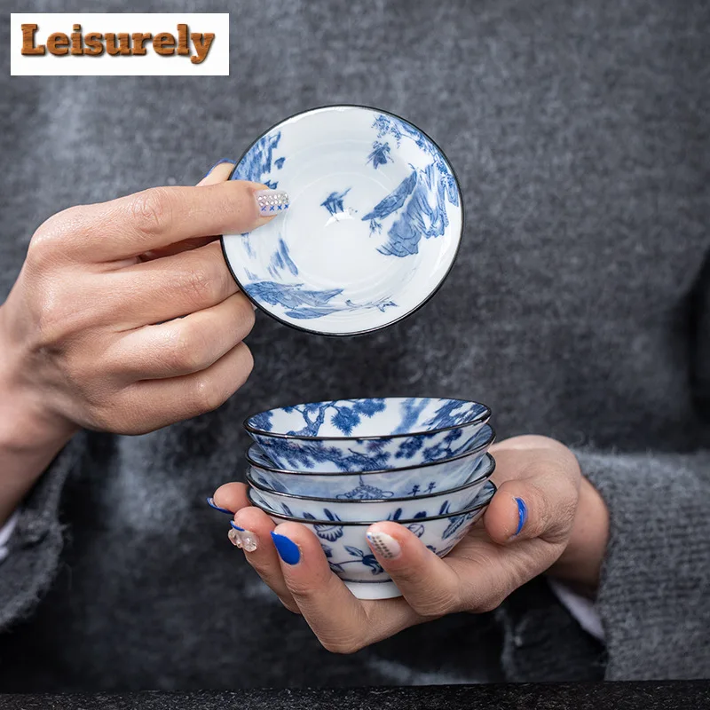 1PCS Blue and White Porcelain Cone Teacup Anti Scaling Hand-painted Ceramic Tea Bowl Travel Meditation Cup Chinese Tea Set 65ml