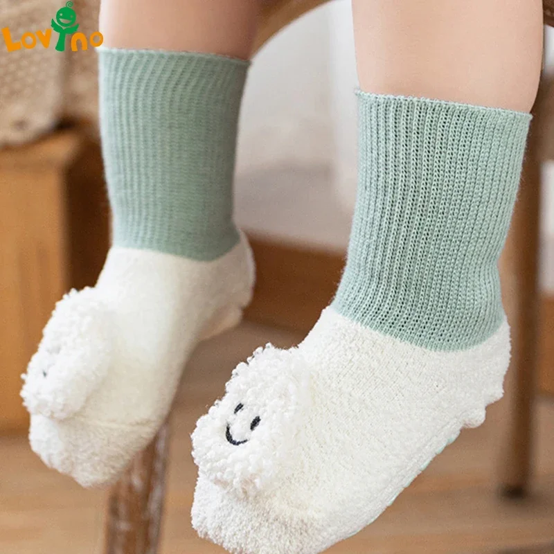 1 Pair Baby Floor Socks Fall and Winter Thickened Coral Velvet Toddler Socks Cartoon Doll Non-slip Newborn Baby\'s New Year Gift