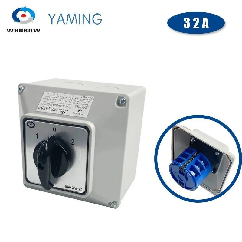 Yaming Elektrische YMW26-32/3M Omschakeling Cam Draaischakelaar Knop 32A 3 Fasen 3 Positie Met Waterdichte Doos IP65 interruptor