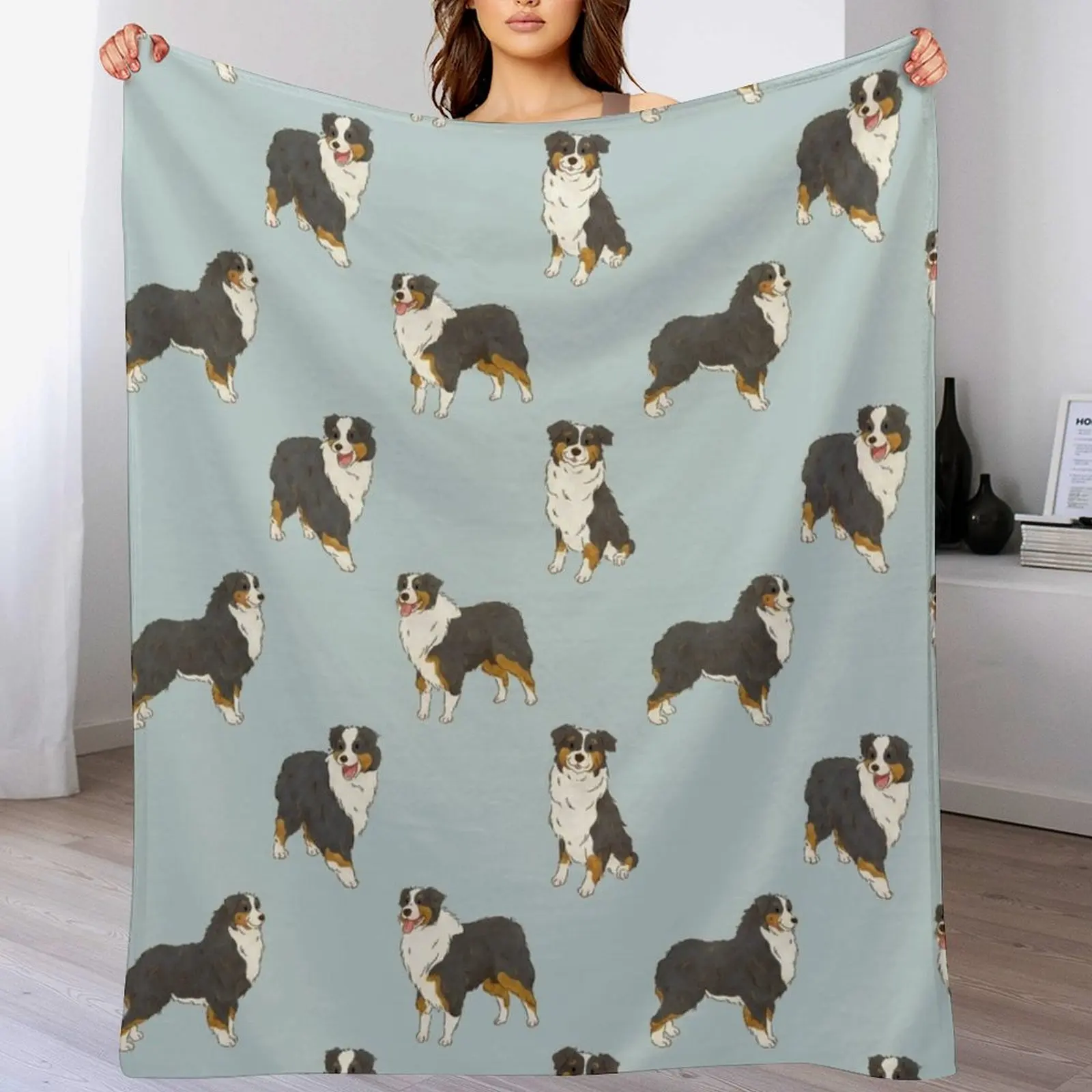 Black Tri Australian Shepherd Aussie Dog Throw Blanket