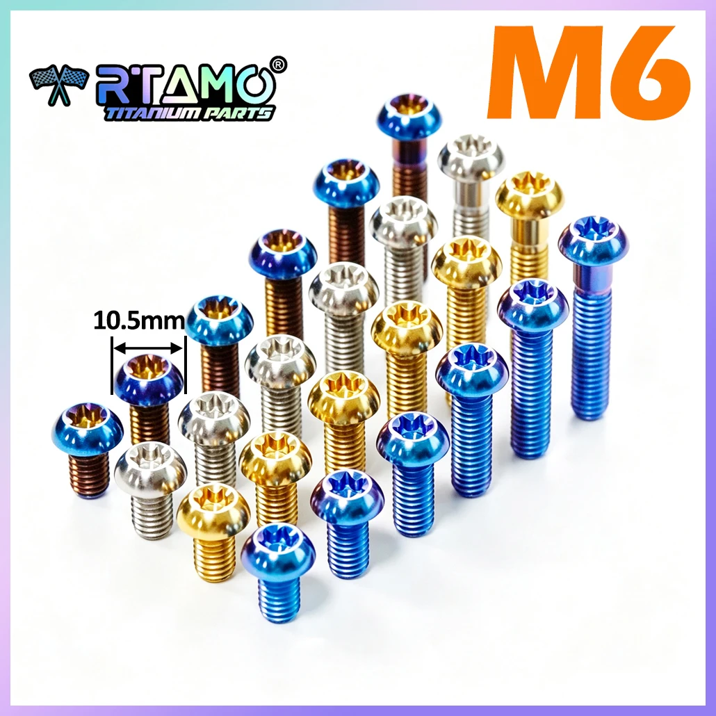 RTAMO Gr5 Titanium Bolt M6X10/12/15/20/25/30 Half Round Torx Head Motorcycle Brake Disc Screw (1pc)