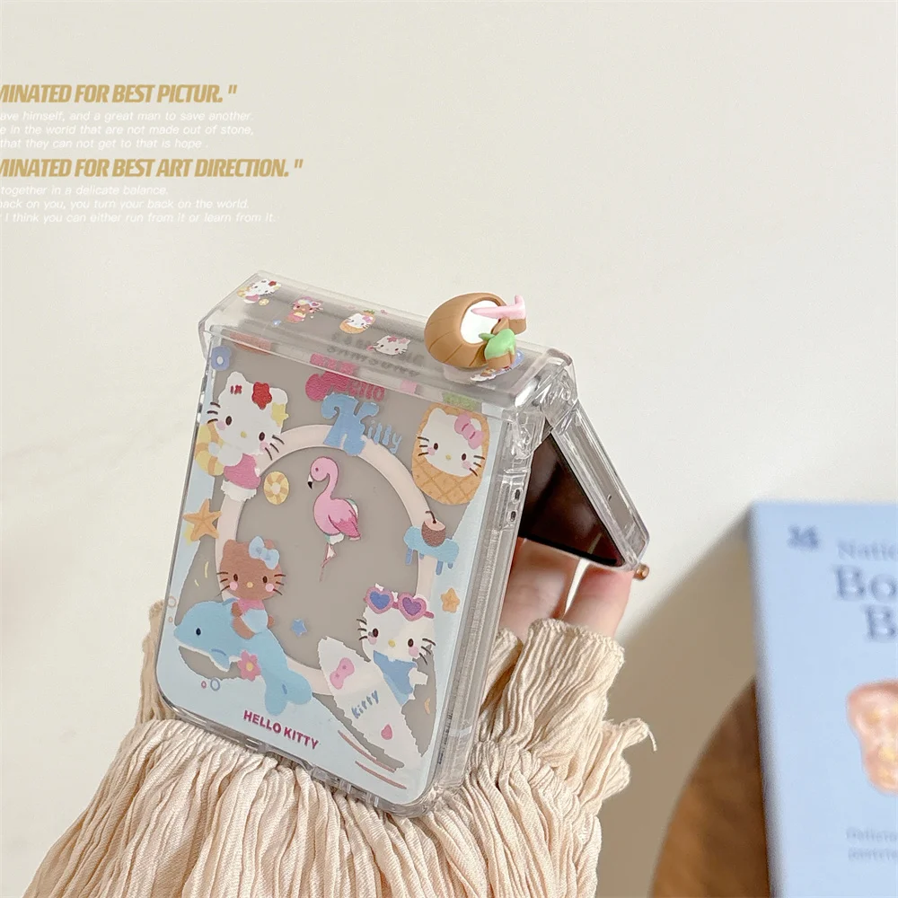 새로운 HelloKitty 사랑스러운 안티 가을 커버 Funda 삼성 갤럭시 Z Flip6 Flip5 7 Flip7 Magsafe 홀더 충격 방지 전화 케이스