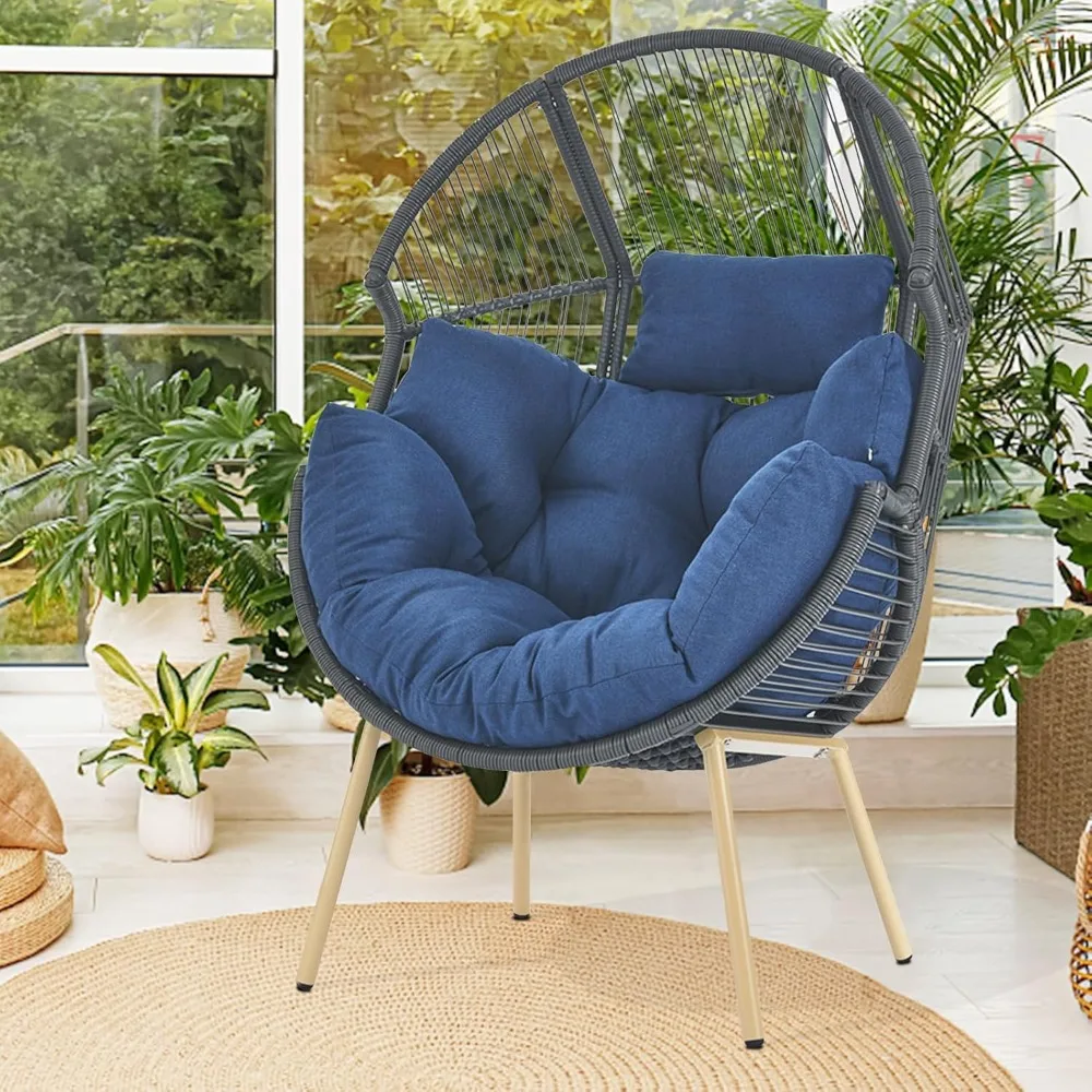 Egg Chair Outdoor Basket Chairs - Wicker Patio Cuddle Chair with Cushions Rattan Tear Drop Egg Chair for Indoor Bedroom