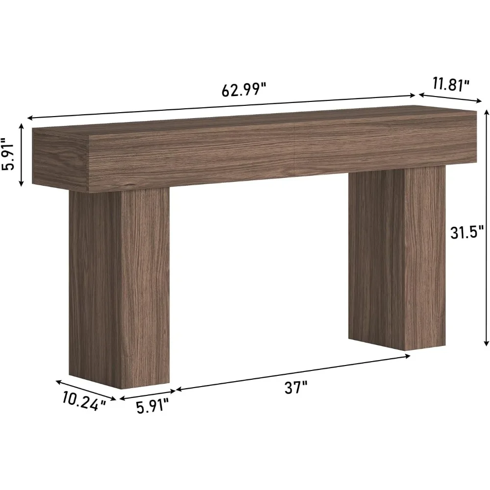 63 Inch Long Console Table for Entryway, Farmhouse Wood Rectangular Sofa Table Behind Couch Table, Narrow Entryway Table for Liv