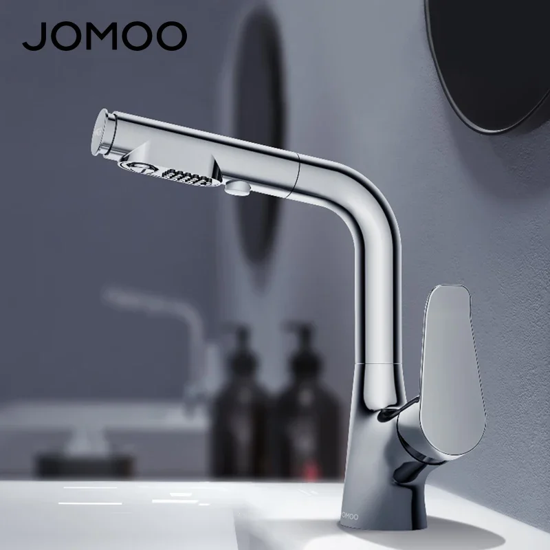 

JOMOO Pull-out Basin Faucet 360 Spout Swivel Dual Spray Options Zink Alloy Bathroom Extravagant Faucet