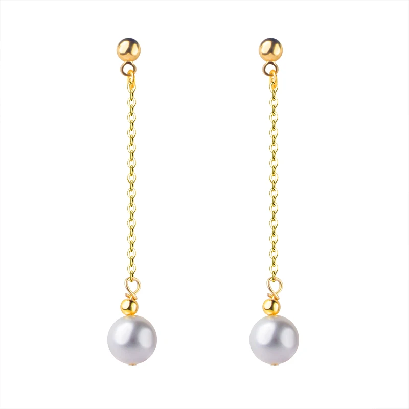 

XF800 New Natural Freshwater Pearl Drop Earrings Fine Jewelry 7.5-8mm Round Long Earrings Exclusive Party Gift For Women E567