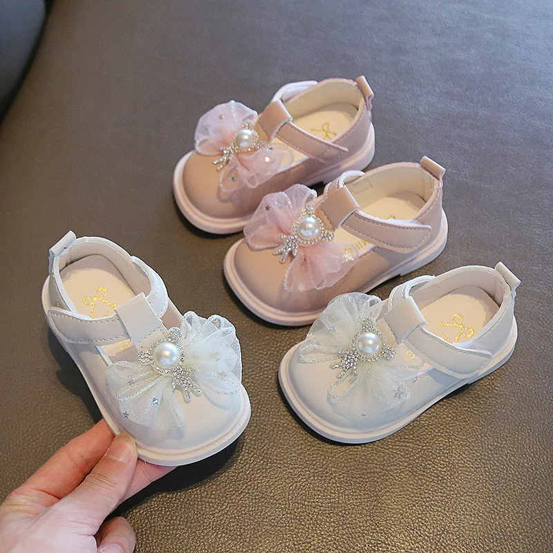 Zapatos de suela blanda para Niña, calzado de princesa para caminar, con lazo de cuero, para otoño