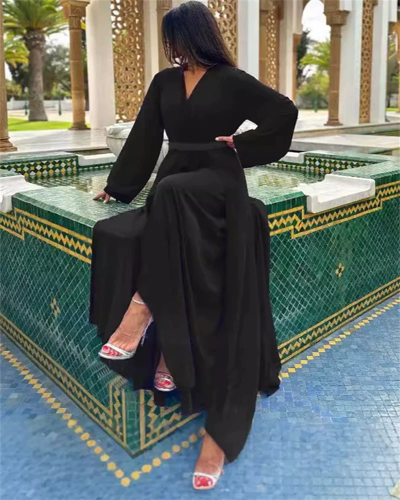 Café Color2 pièces ceinture Abaya ensemble dubaï turquie Bangladesh musulman Hijab modeste caftans Robe Robe Femme Ensembles islamiques 2025