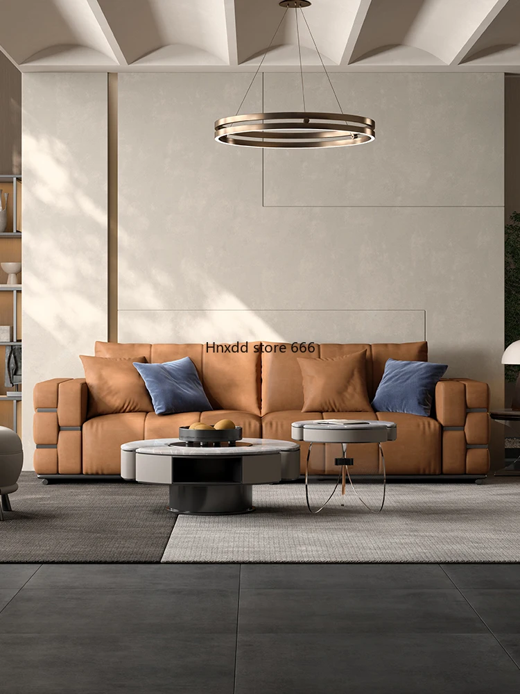 Italian minimalist four-person living room first-layer cowhide modern modular combination sofa