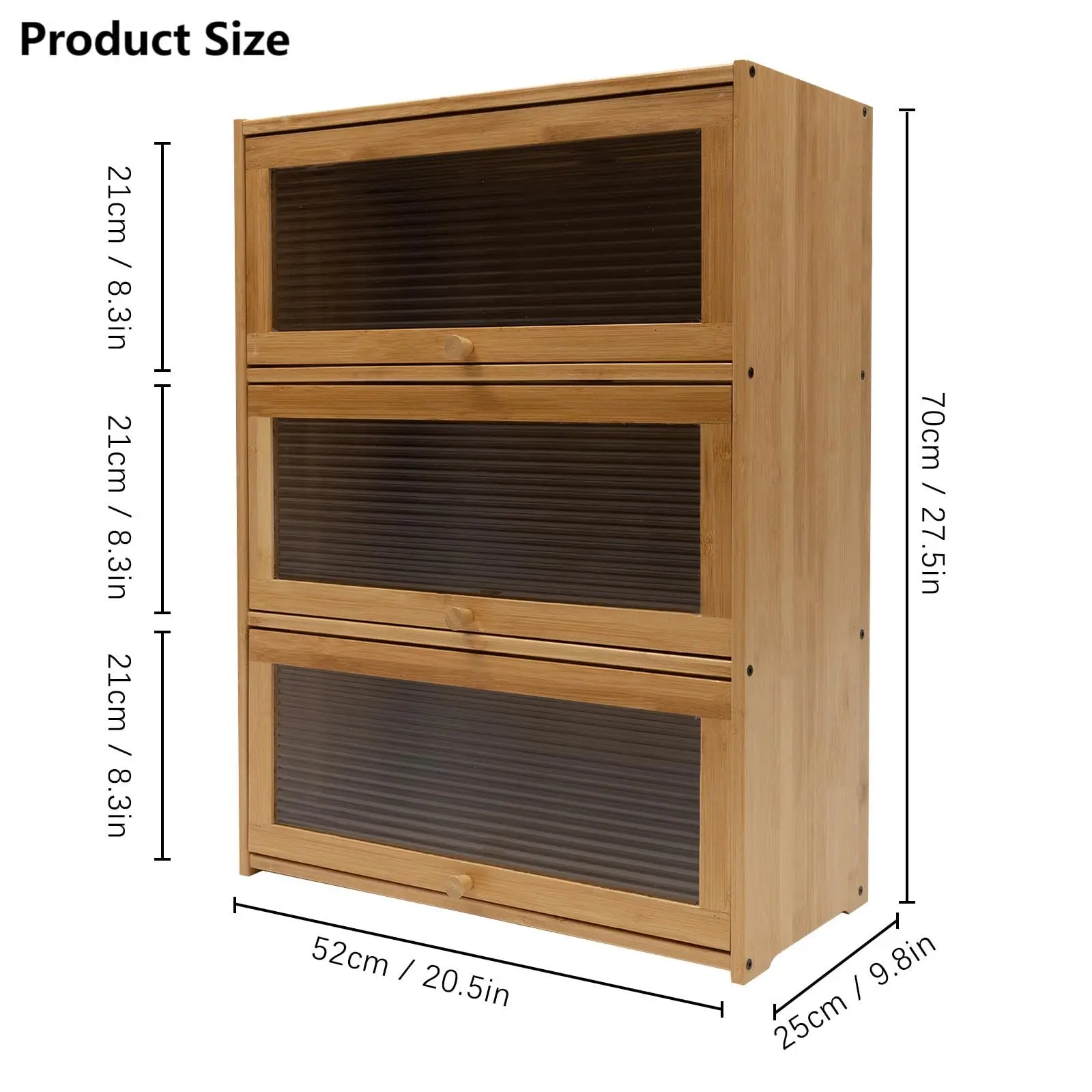 Gdrasuya10 3 Tier Countertop Kitchen Pantry Storage Cabinet, Bamboo Pantry Sideboard Cabinet with 3 Doors Freestanding Kitchen C