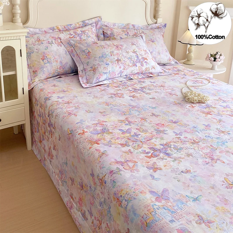 Sábana Plana con Estampado Floral 100% Algodón, Suave, Transpirable, Resistente a las Arrugas, Resistente a la Decoloración, para Todas las Estaciones, Individual/Doble