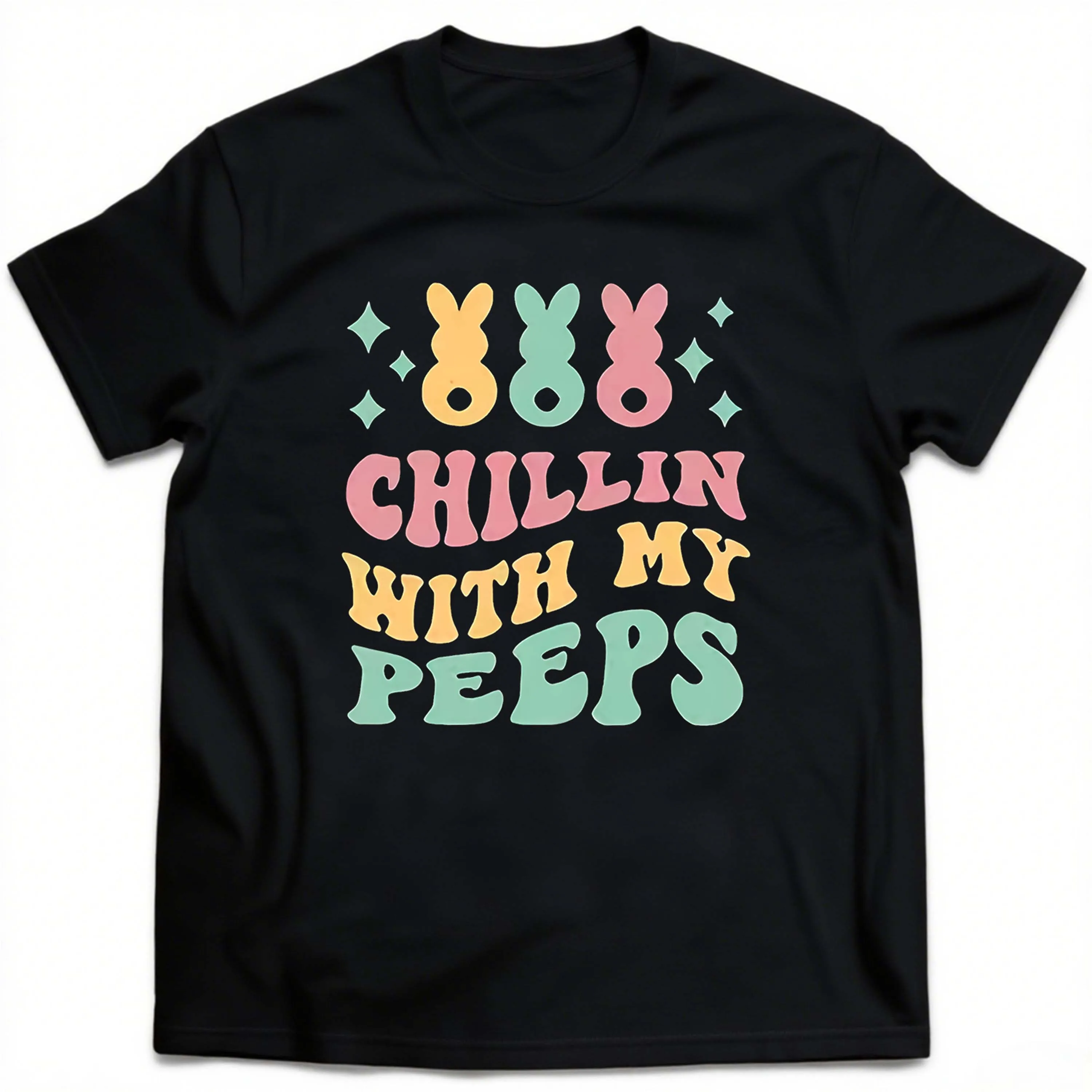 Plus Size Black Short Sleeve T-Shirt with Cartoon Pattern Print Suitable for Outdoor Leisure Wear in Summer