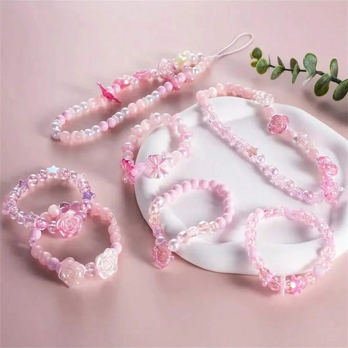 2Set/1Set 13 Grids Acrylic Flower Boxed Beads Pink And White Flower Series Loose Beads,For DIY Hand String Series Making view 6