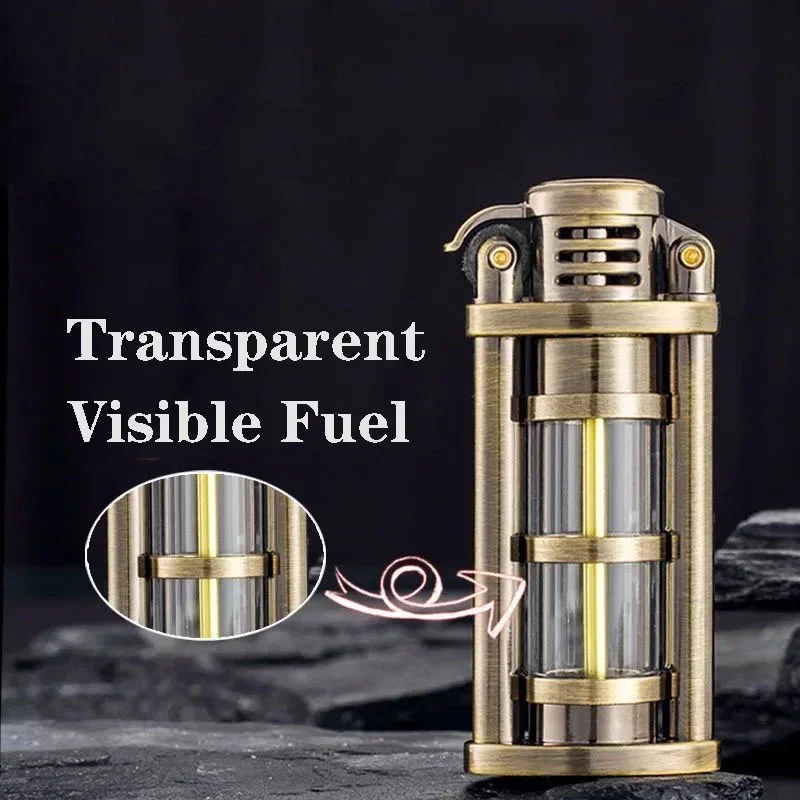 2024 New Zorro Transparent Fuel Tank Kerosene Lighter Metal Grinding Wheel Lighter Visible Gas Men\'s Cigarette Accessories Gift