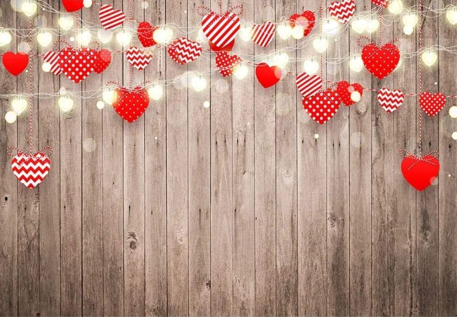 Valentine's Day Backdrop for Photography Rustic Wood Red Love Heart Valentines Backdrop Romantic Love Theme Photoshoot Backdrop