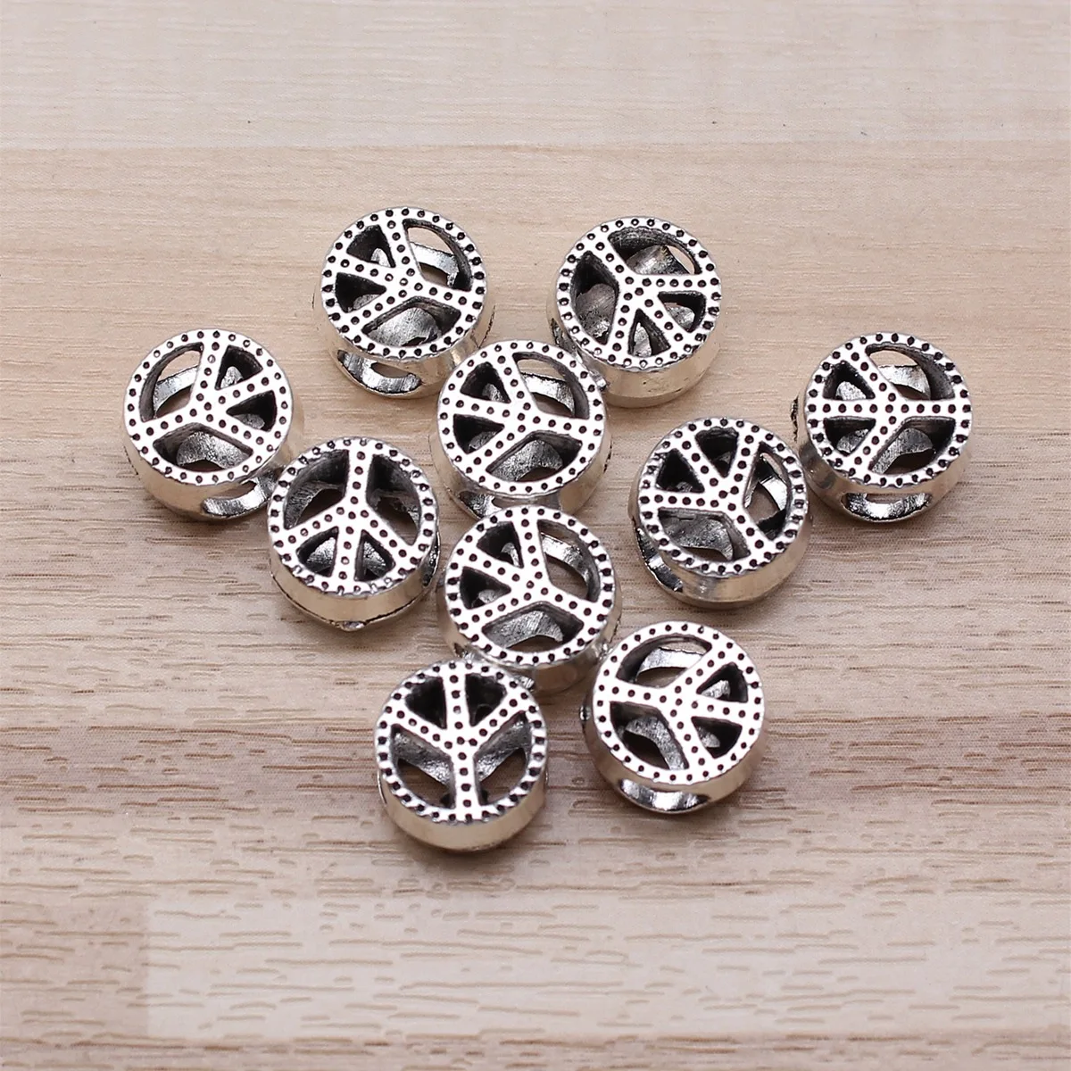 IFOCUS 10pcs/Lot Peace European Big Hole Beads For DIY Jewelry Making Zinc Alloy 10x10x7mm/0.39x0.39x0.28inch