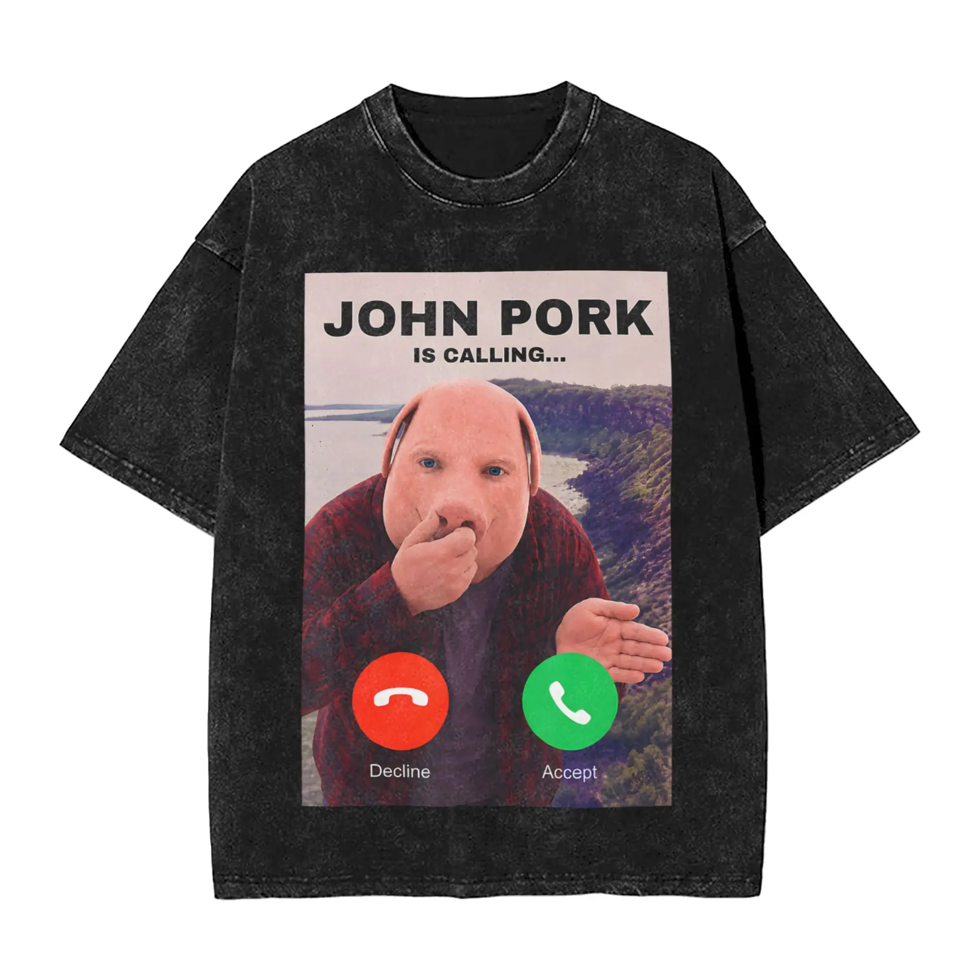 John Pork Calling Decline Accept Incoming Call T-Shirt Novelty T Shirts Short Sleeve Streetwear Tops Cotton Oversized Clothes