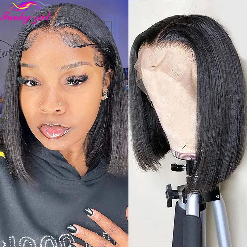 Straight Human Hair Wig Bob Wigs Brazilian Transparent Lace T Part Wig For Black Women Bone Straight Remy Hair Wigs PrePlucked