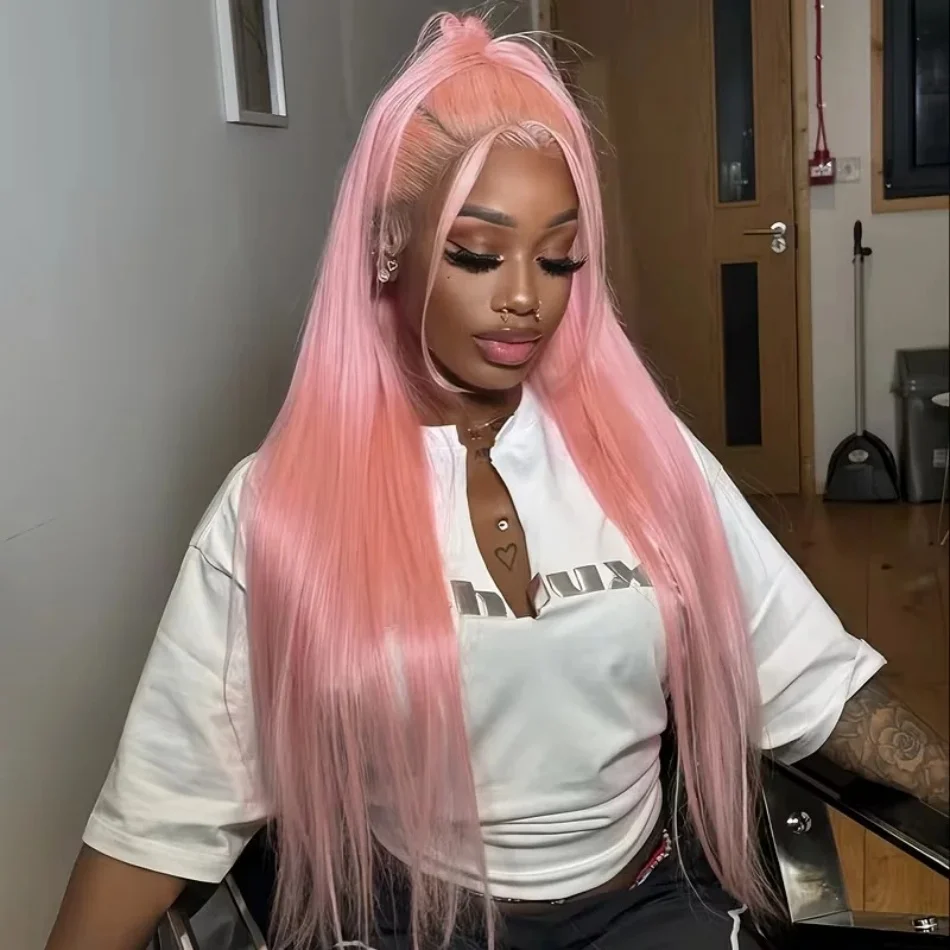 

13X6 13X4 Hd Pink Human Hair Wig Straight Hd Lace Frontal Wig 30 36 Inch Pre Plucked Colored Brazilian Lace Front Wigs For Women