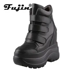 Fujin 11CM Natural Genuine Leather PU Spring Platform autunno stivaletti donna Fashion Wedge High Brand Chunky Sneakers Shoes