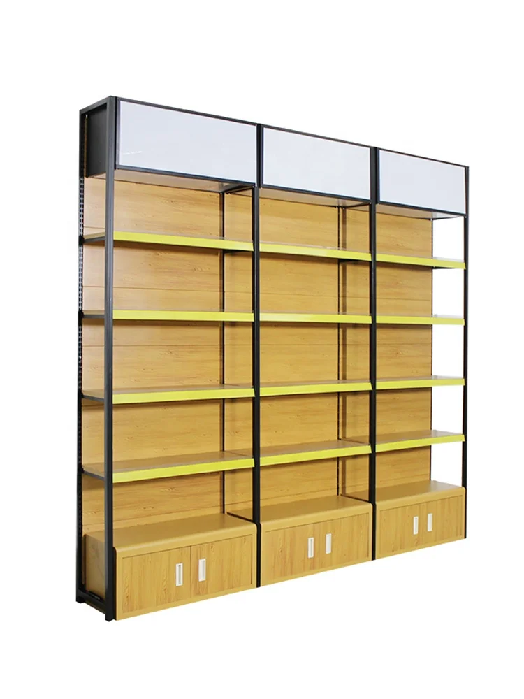 Custom.High Quality Store Metal Display Rack Equipment  Shelf Display  Gondola Display Racks Supermarket Wooden Grain Shelves